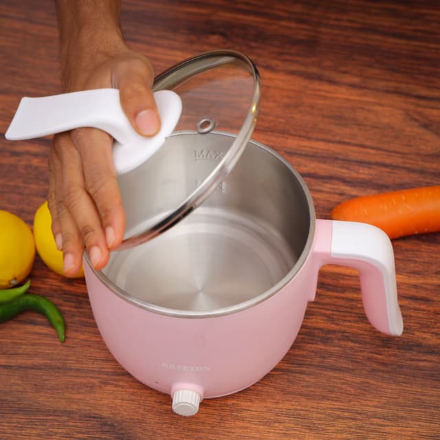 Krypton Electric Multi-Cooker, 1.2L Capacity, KNMC6313 | Temperature Selection Knob | Boil-Dry Protection | Stainless Steel Inner Pot & Steamer | Portable Electric Pan Non-Stick | Multi-Cooker With Lid For Travel/Dormitory