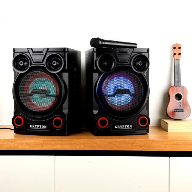 Krypton 2.0 Professional Speaker with Remote & Microphone, KNMS5195 | 8" Woofer with Colourful Light | With USB/Bluetooth Connect/FM Radio/SD/Aux Input | 40000W PMPO - SW1hZ2U6NDExMTEw