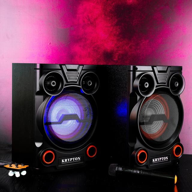 Krypton 2.0 Professional Speaker with Remote & Microphone, KNMS5195 | 8" Woofer with Colourful Light | With USB/Bluetooth Connect/FM Radio/SD/Aux Input | 40000W PMPO - SW1hZ2U6NDExMTE0