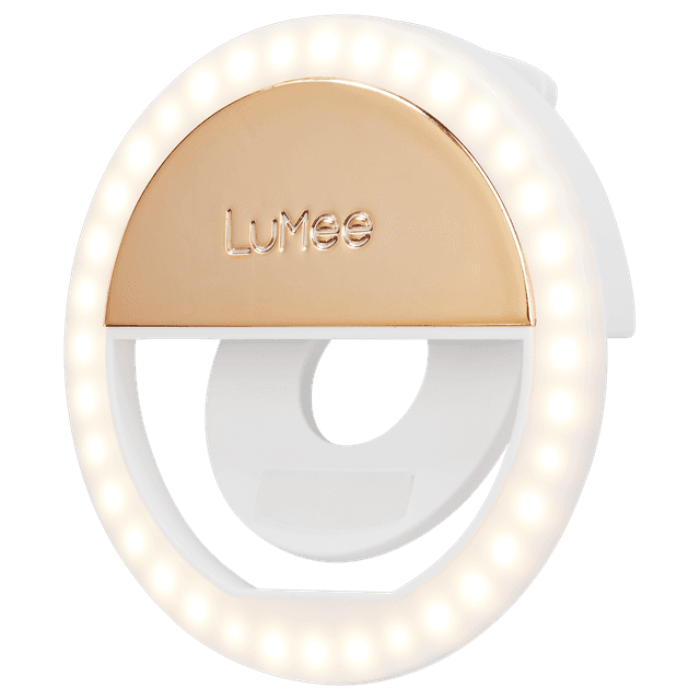 LuMee Studio Clip Light | Universal LED Lighting solution, Selfie Ring Light, 3 Brightness Levels, Easy Attachment, Portable & Compact, works w/ Smartphones, Tablets, Laptops - Gold