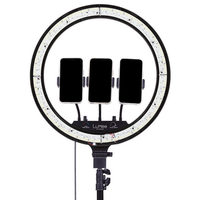 رينغ لايت بإضائة RGB مع ستاند ترايبود و ثلاث حمالات للهاتف قياس 18 إنش 18inches RGB Ring Light Selfie Ring Light Metal Tripod Stand Included - LuMee