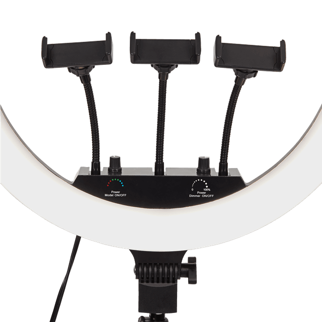 رينغ لايت بإضائة RGB مع ستاند ترايبود و ثلاث حمالات للهاتف قياس 18 إنش 18inches RGB Ring Light Selfie Ring Light Metal Tripod Stand Included - LuMee