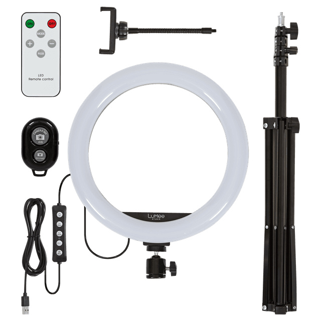 رينغ لايت بإضائة RGB مع ستاند ترايبود و حمالة للهاتف قياس 18 إنش 18inches RGB Ring Light Selfie Ring Light Metal Tripod Stand Included - LuMee