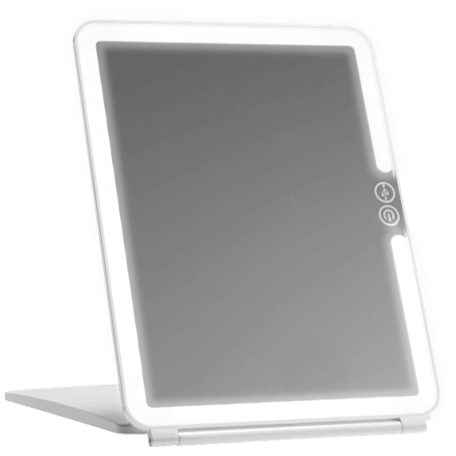 LuMee Studio Portable LED White Light Makeup Mirror | Lightweight, 3 Light Modes - Warm, Cool, Natural, Dimmable with 3x/5x Magnifier, Adjustable Angles, Travel-Friendly - White - SW1hZ2U6MzYxNTA1