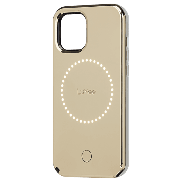 Lumee Halo Selfie Case for Apple iPhone 13 Pro Max - Studio-Like Front & Back Light w/ Variable Dimmer & Micropel AntiBacterial Protection Wireless Pass-Through Charging - Gold Mirror - SW1hZ2U6MzYxNTE0