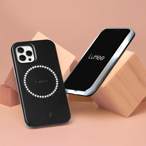 Lumee Halo Selfie Case for Apple iPhone 13 Pro Max - Studio-Like Front & Back Light w/ Variable Dimmer & Micropel AntiBacterial Protection Wireless Pass-Through Charging - Matte Black - SW1hZ2U6MzYxNTMw