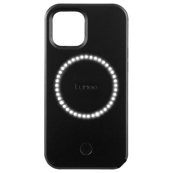 Lumee Halo Selfie Case for Apple iPhone 13 / 13 Pro - Studio-Like Front & Back Light w/ Variable Dimmer & Micropel AntiBacterial Protection Wireless Pass-Through Charging - Matte Black