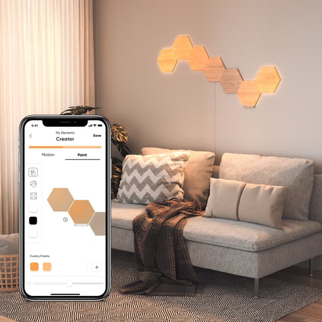 إضائة نانوليف ألواح سداسية خشبية حزمة 7 ألواح  ELEMENTS Hexagons Starter Kit Birchwood - Smart WiFi LED Panel System - Nanoleaf