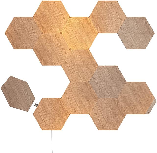 Nanoleaf ELEMENTS Hexagons Starter Kit Birchwood - Smart WiFi LED Panel System w/ Music Visualizer, Instant Wall Decoration, Home or Office Use, 16M+ Colors, Low Energy Consumption - 13 pack - SW1hZ2U6MzYyMDQw