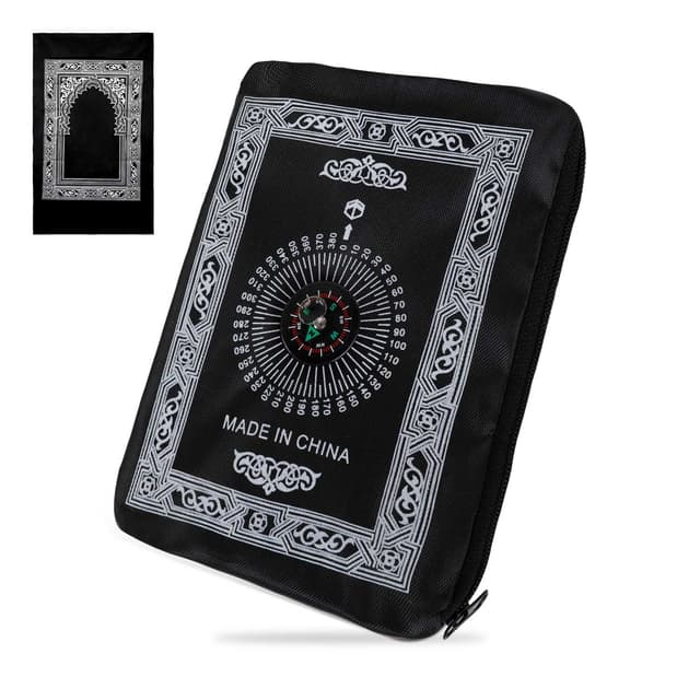 NOOR-1 Noor Prayer Mat (Musalla) - Portable Pocket Prayer Mat for Islamic Prayer, 100 cm x 60 cm – Travel Friendly with Compass Qibla Finder - Muslim/Islamic Janamaz – Travel Prayer Mat for Mosque or Travel