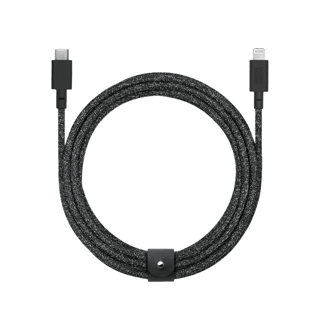 Native Union BELT USB-C to LIGHTNING Cable 10Ft - Braided Nylon PD Cable, w/ Leather Strap, for Apple iPhone 12/Pro/Max, 11/Pro/Max, XS/XR/X/Max, 8/8 Plus, iPad/iPad Air - Cosmos