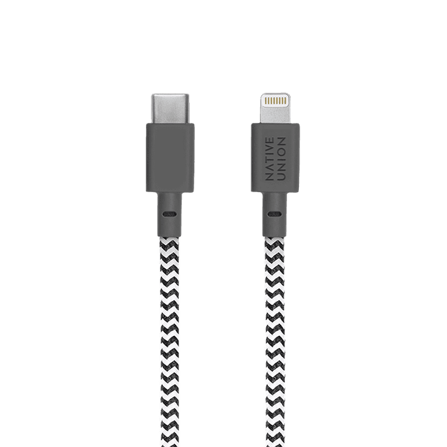 Native Union NIGHT USB-C to LIGHTNING Cable 10Ft - Braided Nylon PD Cable, w/ Weighted Knot, for Apple iPhone 12/Pro/Max, 11/Pro/Max, XS/XR/X/Max, 8/8 Plus, iPad/iPad Air - Zebra