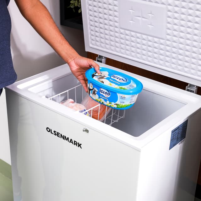 Olsenmark Chest Freezer 170L - Portable Refrigerator, Adjustable Thermostat Knob, Compact Refrigerator | Ideal for Retailers, Home, Medical, Restaurants & More