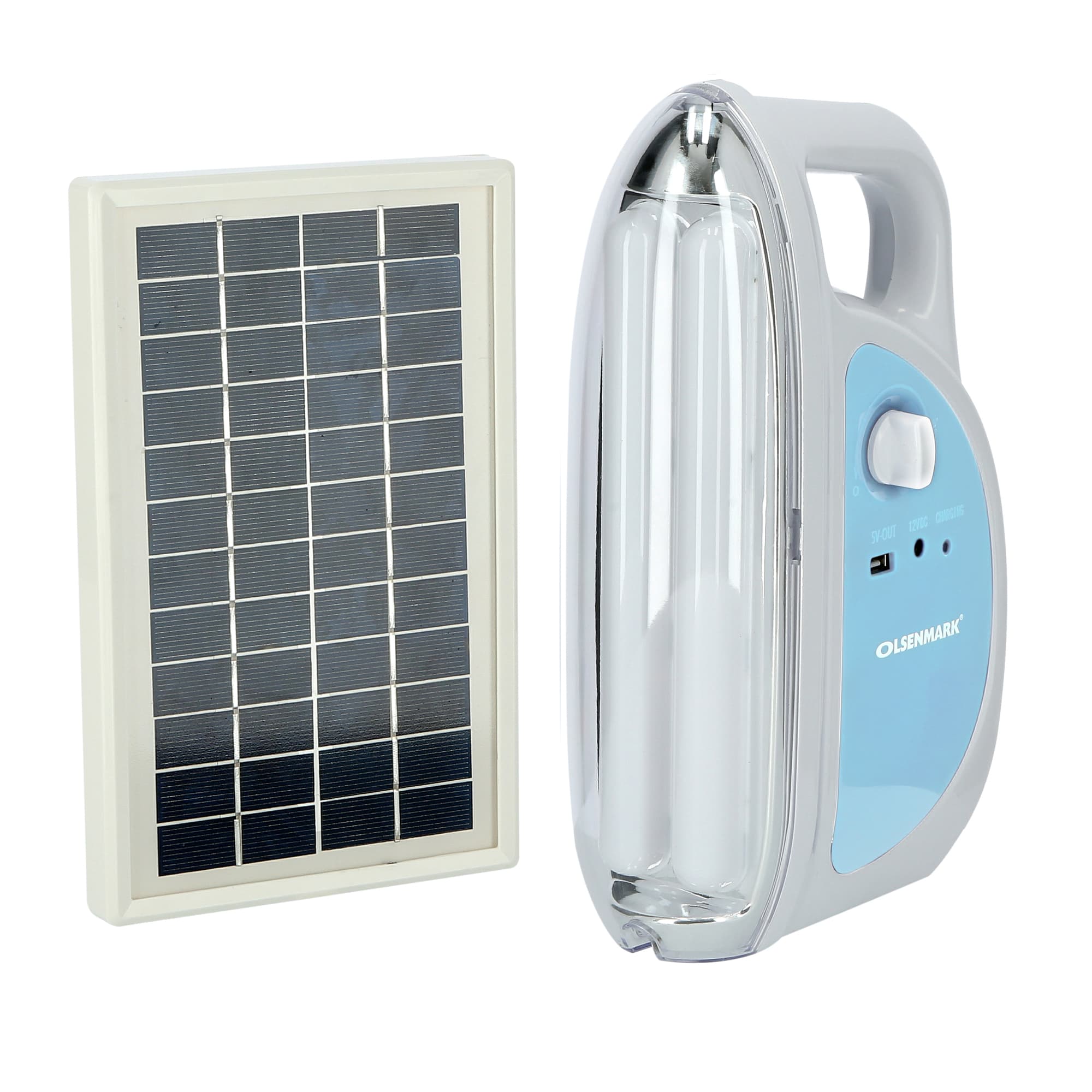 Olsenmark Rechargeable Led Emergency Lantern With Solar Panel - Light Dimmer Function - Usb Socket