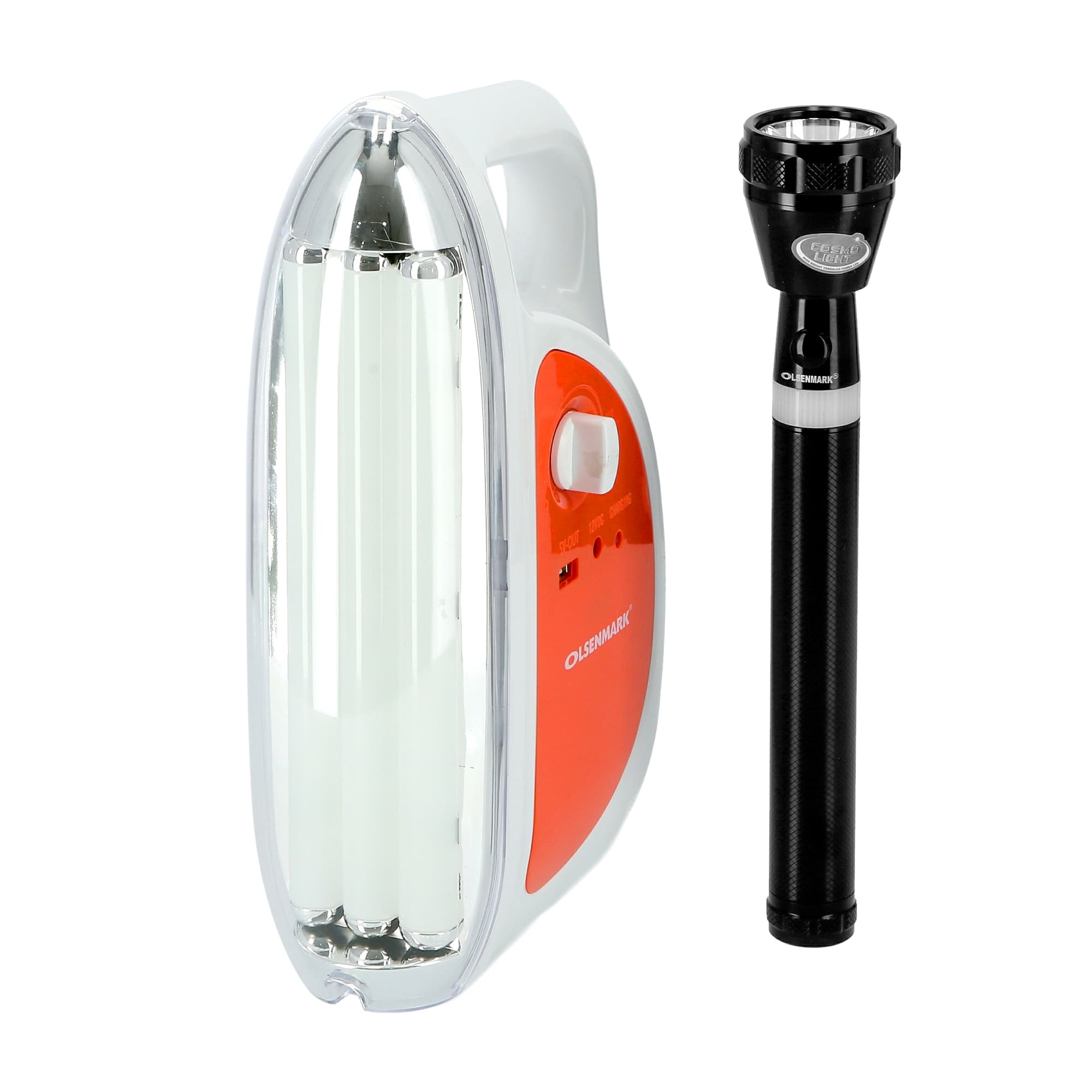 Olsenmark Emergency Lantern & Flashlight,2 In 1 - 60 Pcs Smo Led With Three Tube Light - Usb Mobile