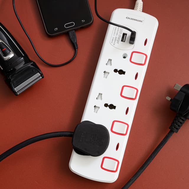 Olsenmark Extension Socket, 3 Way - 4M - Power Extension Socket -Multi Plug Power Cable- High Quality