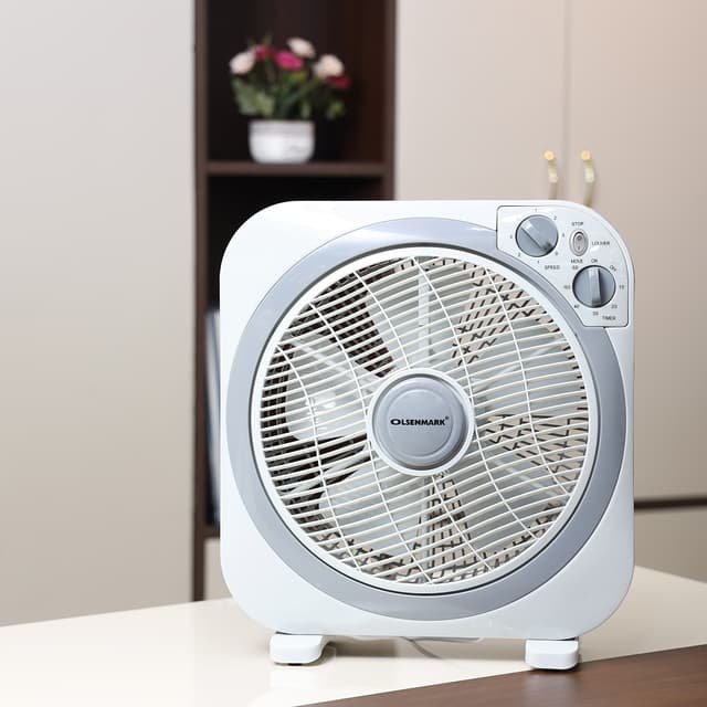 Olsenmark 12'' Box Fan - Powerful Personal Desk Box Fan With Copper Motor