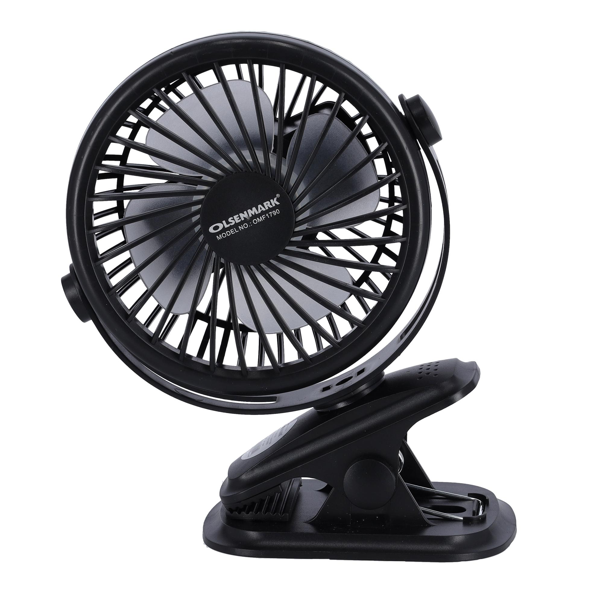 Olsenmark Rechargeable Fan With Light - Clip Fan - 3.7V, 1200Mah Lithium Battery - Usb Charging