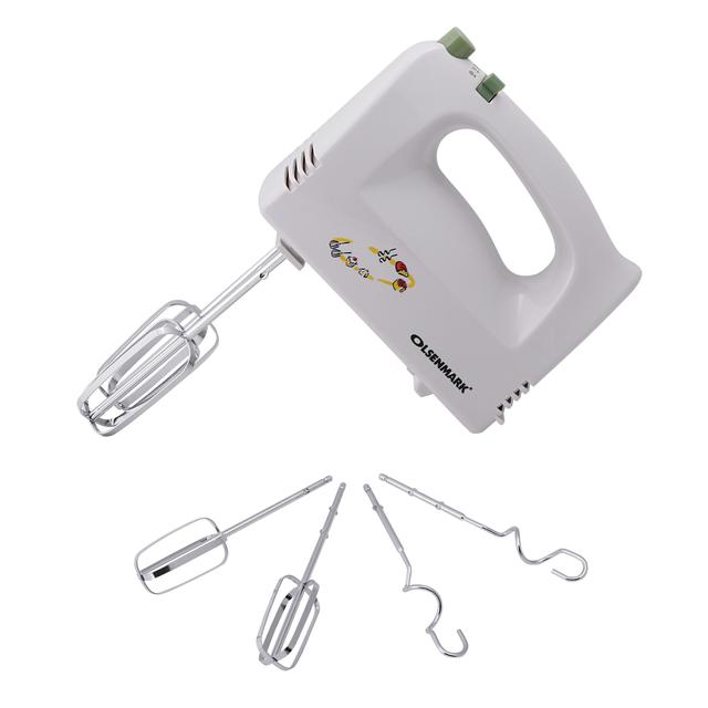 Olsenmark Hand Mixer - 5 Speed Control - Chrome Plated Beaters & Dough Hooks - Eject Function - 160W - SW1hZ2U6NDMzNTMw