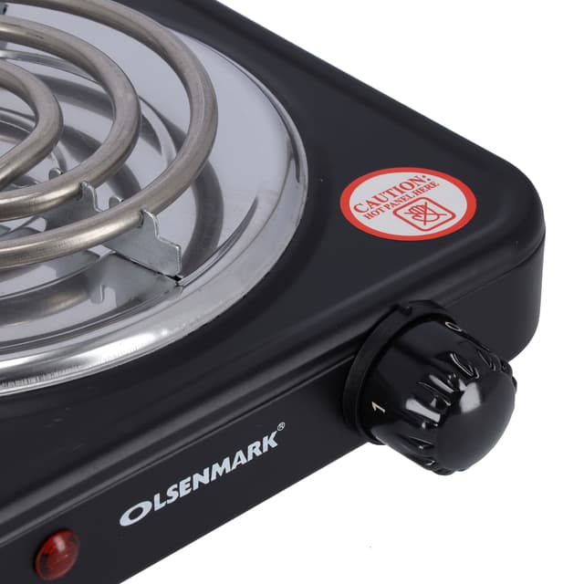 Olsenmark Single Burner Electric Hot Plate, 1000W - Plate Diameter 185 mm - Variable Heat Settings - Overheat Protection - Light Indicator - Auto-Thermostat Control