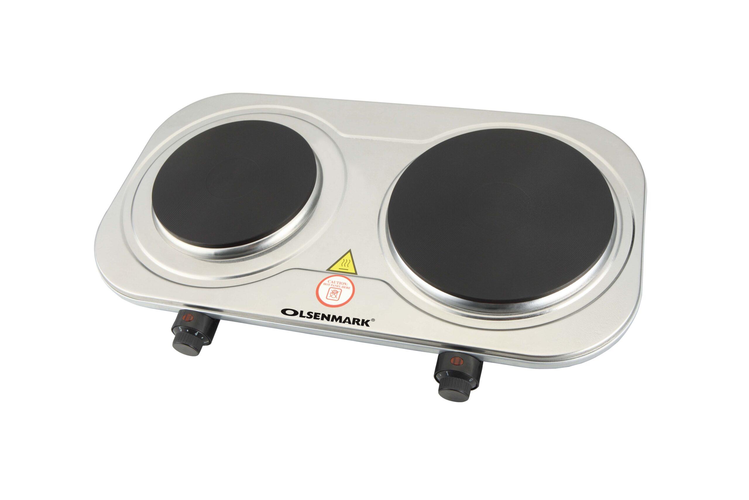 Olsenmark Double Burner Electric Hot Plate - Operating indicator light: On/Off - Heat operation - Over heat protection - Auto-thermostat control - Power(watt): 2500 - Double plate Size(mm): 155+185mm