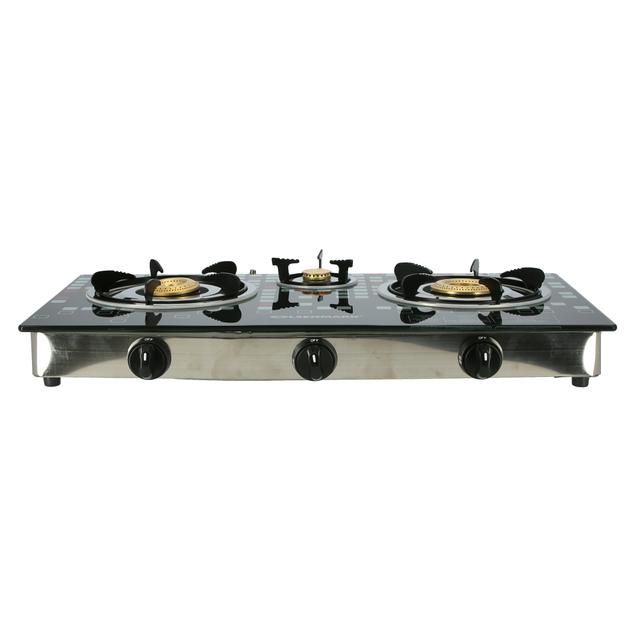 Olsenmark Tempered Glass Triple Burner Gas Stove - Auto Ignition - Stainless-Steel Drip Pan - Glass - SW1hZ2U6NDM0OTYy