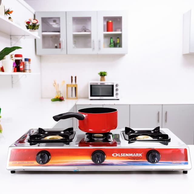 Olsenmark Stainless Steel Triple Burner Gas Stove Auto Ignition
