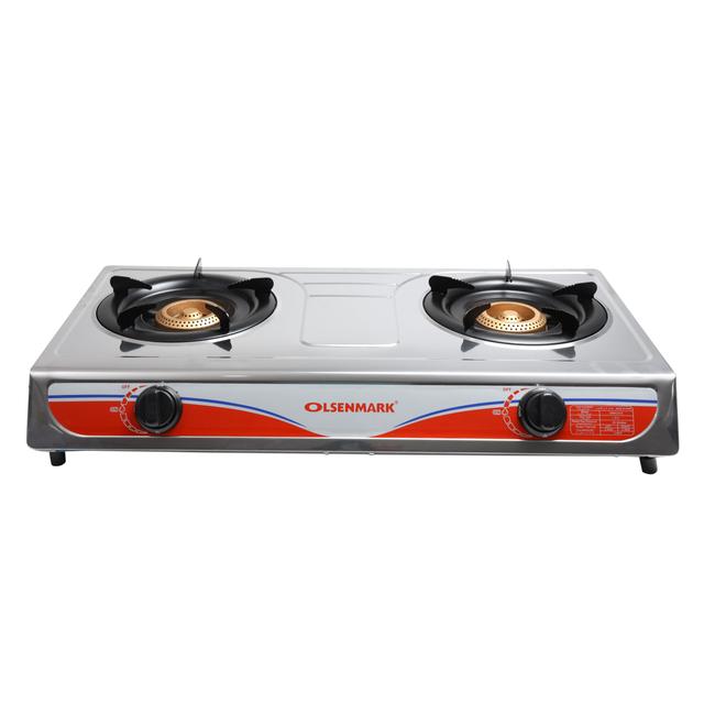 Olsenmark Stainless Steel Double Burner Gas Stove - Auto Ignition - Cast Iron Golden Burner - Heat - SW1hZ2U6NDM0NzI0