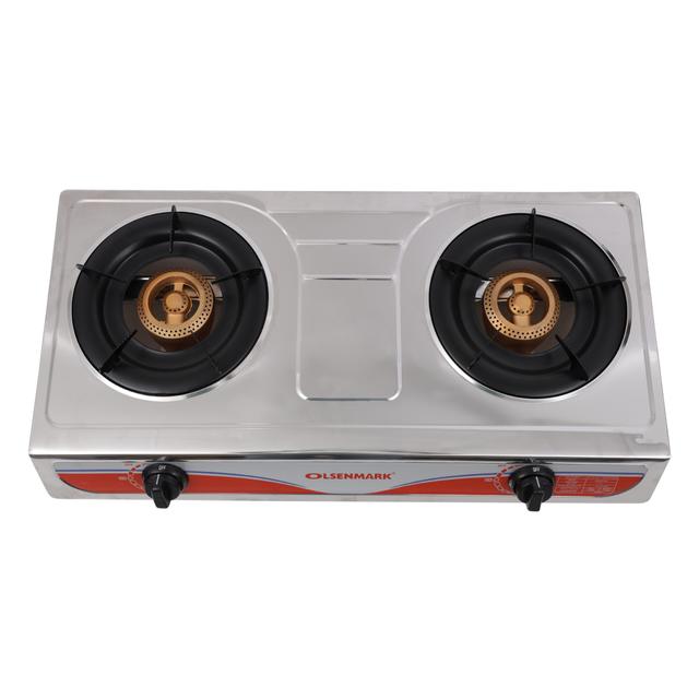 Olsenmark Stainless Steel Double Burner Gas Stove - Auto Ignition - Cast Iron Golden Burner - Heat - SW1hZ2U6NDM0NzMy