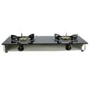 Olsenmark Tempered Glass Double Burner Gas Stove - Auto Ignition - Stainless-Steel Drip Pan - Cast