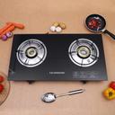 Olsenmark Tempered Glass Double Burner Gas Stove - Auto Ignition - Stainless-Steel Drip Pan - Cast - SW1hZ2U6NDMwODM5