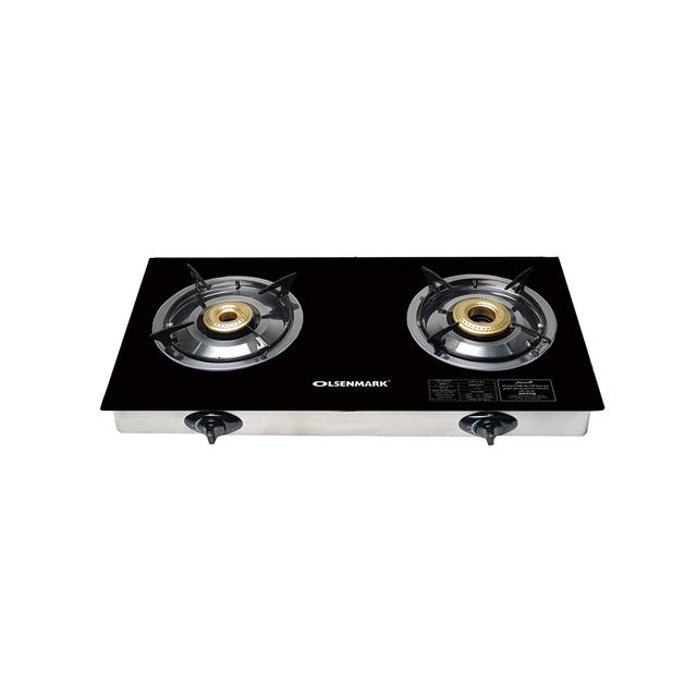 Olsenmark Tempered Glass Double Burner Gas Stove - Auto Ignition - Stainless-Steel Drip Pan - Cast - SW1hZ2U6NDMwODMx