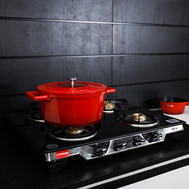 Olsenmark 4 Burner Gas Cooker 7mm Tempered Glass Top - Brass Burner - Auto-Ignition - Thick Pan Support | Bakelite Knobs | Low Gas Consumption | 2 Years Warranty-