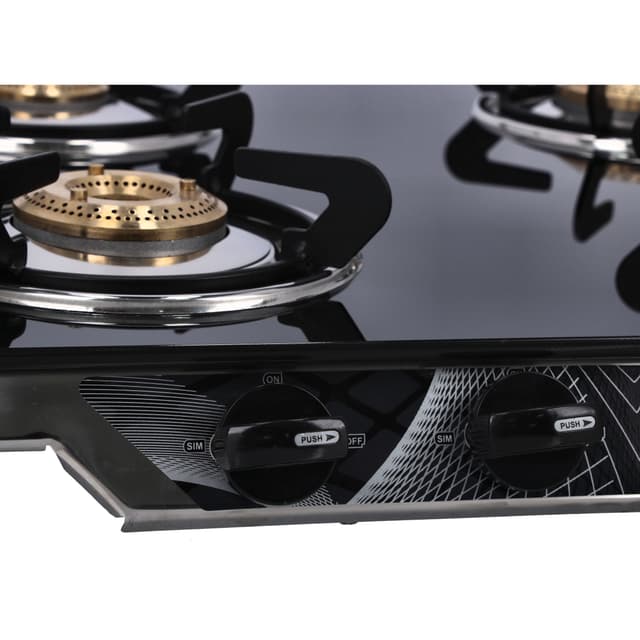 Olsenmark 4 Burner Gas Cooker 7mm Tempered Glass Top - Brass Burner - Auto-Ignition - Thick Pan Support | Bakelite Knobs | Low Gas Consumption | 2 Years Warranty-