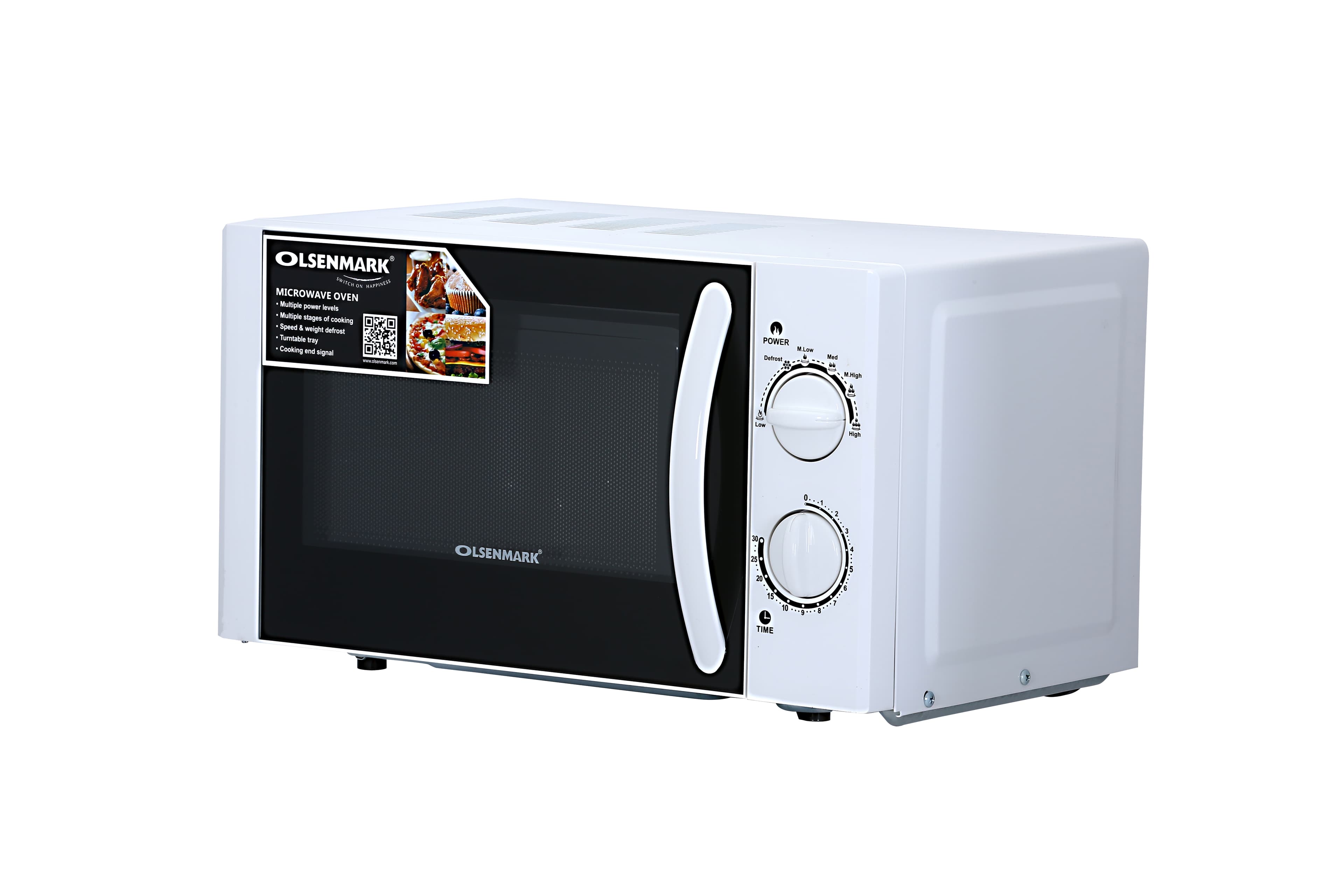 Olsenmark Microwave Oven,20L - Turntable Plate - Multiple Power Levels - Multiple Stages Of Cooking - Cooking End Signal - 700W Output Power - 30 Minutes Timer Function - Defrost Function