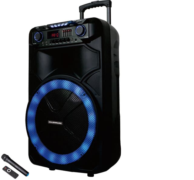 Olsenmark Party Speaker with USB, SD Card, FM, Aux-in | Remote Control | One Wireless Microphone | 5 Band Equalizer | LED Lights | Flashing Disco Lights & Strobe, TWS | 2 Years Warranty
