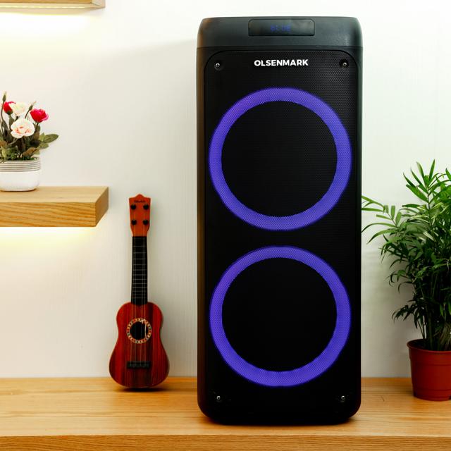 Olsenmark Rechargeable Party Speaker, LED Ring Flash Lights, OMMS1280 - FM Radio, Bluetooth Function, TWS Function, X-Bass Function, Remote Adapter, Remote Control, Portable Speaker,2 Years Warranty - SW1hZ2U6NDIxMTQ1