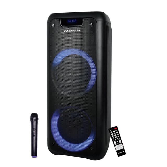 Olsenmark Rechargeable Party Speaker, 2*6.5 Inch, OMMS1285 | 12000W PMPO | 6.5" Woofers With 1" Tweeter | USB/TF/FM/BT/Remote/LED Display/AUX In/MIC