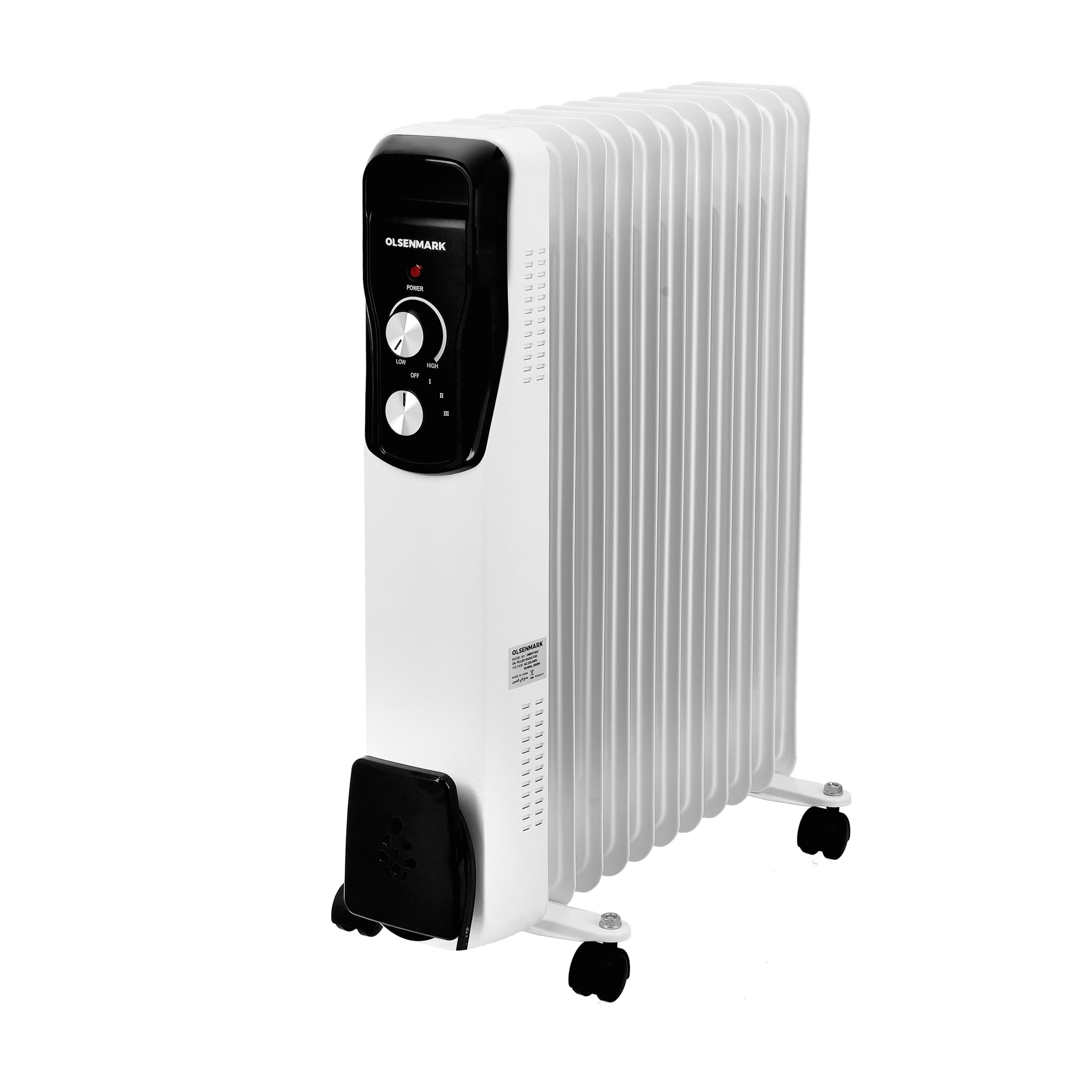 Olsenmark Oil Filled Radiator, 11 Fins Radiator, OMRH1842 | Adjustable Thermostat, 3 Power Settings | Overheat Protection, Thermal Cut-Off, Tip-Over Switch | Handle & Wheels