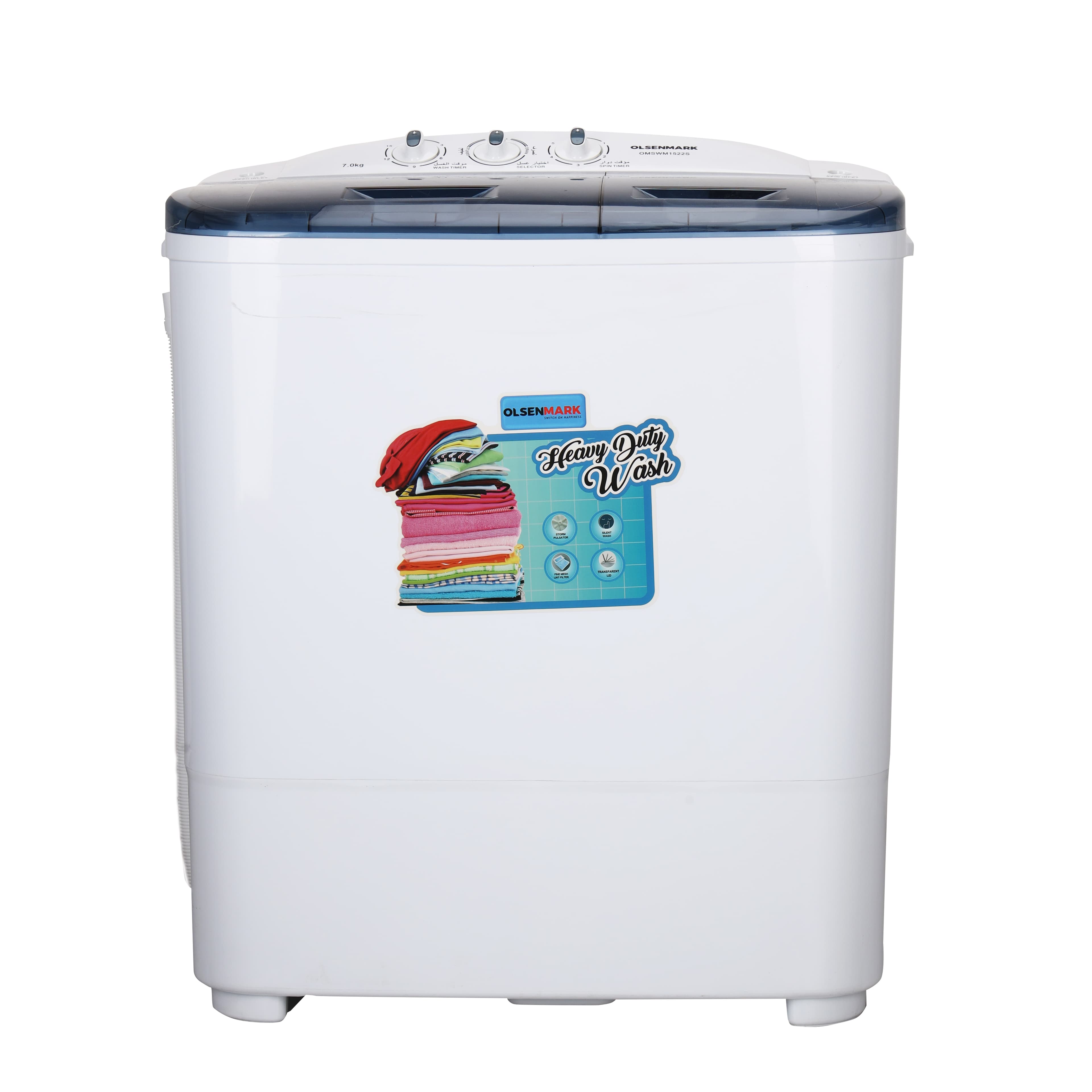 Olsenmark Semi Automatic Twin Tub Washing Machine, 7Kg - Powerful Motor With Wash Power 360W & Spin