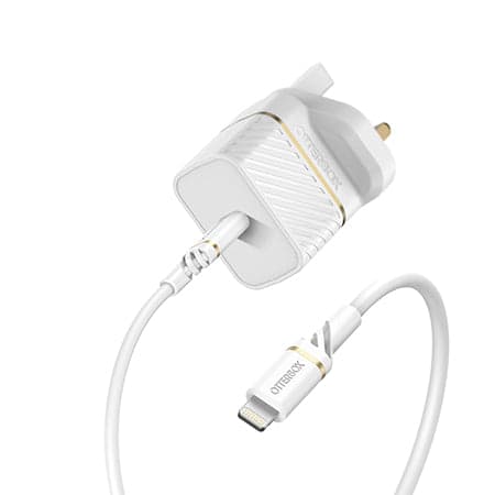 OtterBox UK Wall Charger 20 Watts + USB-C Cable 1-M - Rugged Fast Compact Charger w/ USB-C Cable, Drop Tested, for Apple iPad Pro/Air/Mini, Samsung, Huawei & other USB-C devices - White