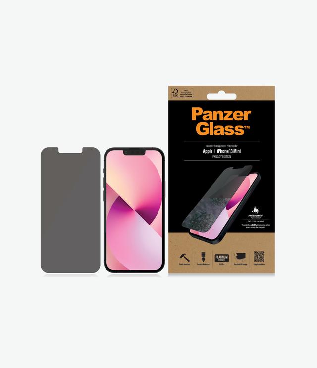PANZERGLASS iPhone 13 Mini - Standard Fit Tempered Glass Screen Protector w/ Anti-Microbial - Privacy - SW1hZ2U6MzYyNjQ3