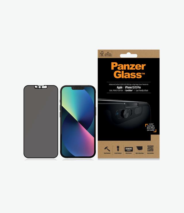 شاشة حماية للخصوصية iPhone 13/13 Pro Cam Slider Black Frame Screen Protector من PANZERGLASS - SW1hZ2U6MzYyNjY4