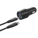 Powerology Dual Port LED Car Charger PD 20W+QC 18W with Type-C to Type-C Cable 0.9M 3A - Black - SW1hZ2U6MzU3NTYx