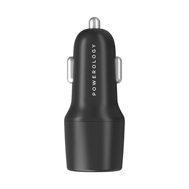 Powerology Dual Port LED Car Charger PD 20W+QC 18W with Type-C to Type-C Cable 0.9M 3A - Black - SW1hZ2U6MzU3NTY1