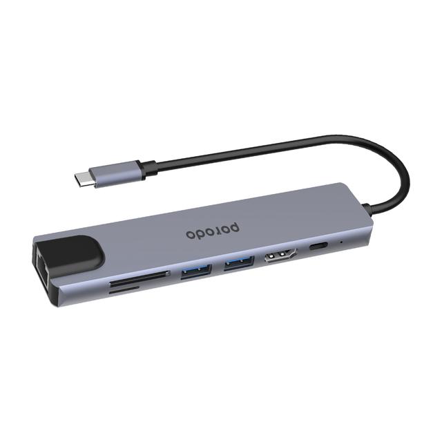 Porodo 7 in 1 Aluminum USB-C Hub 4K HDMI PD 100W - Gray - SW1hZ2U6MzU3MzM0