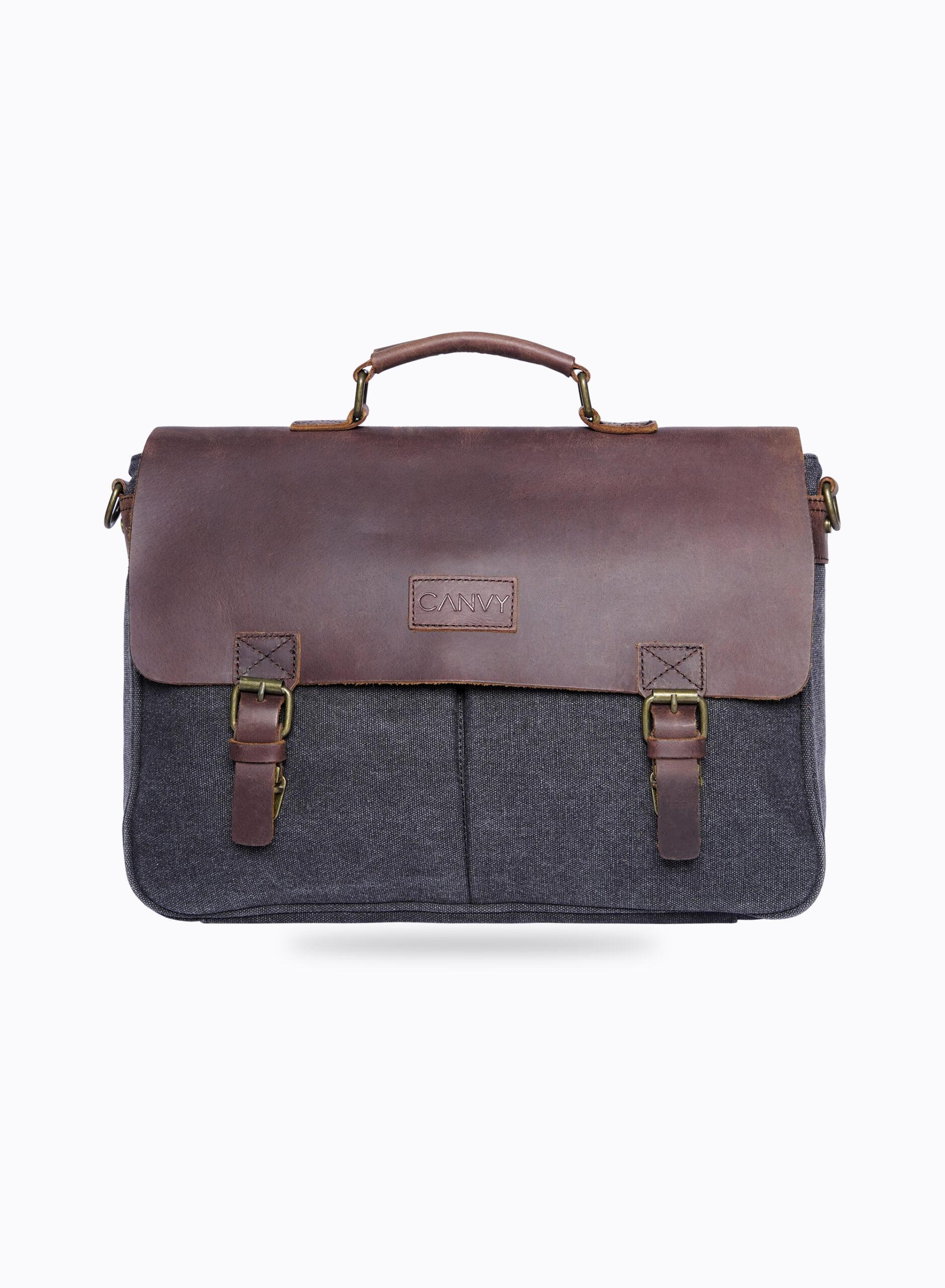 CANVY PARA JOHN Canvas Messenger Backpack - Laptop Messenger Bags, Shoulder Backpack Handbag - Multipurpose Business Briefcase Vintage Travel Backpack - 13.3 Inch-BLACK