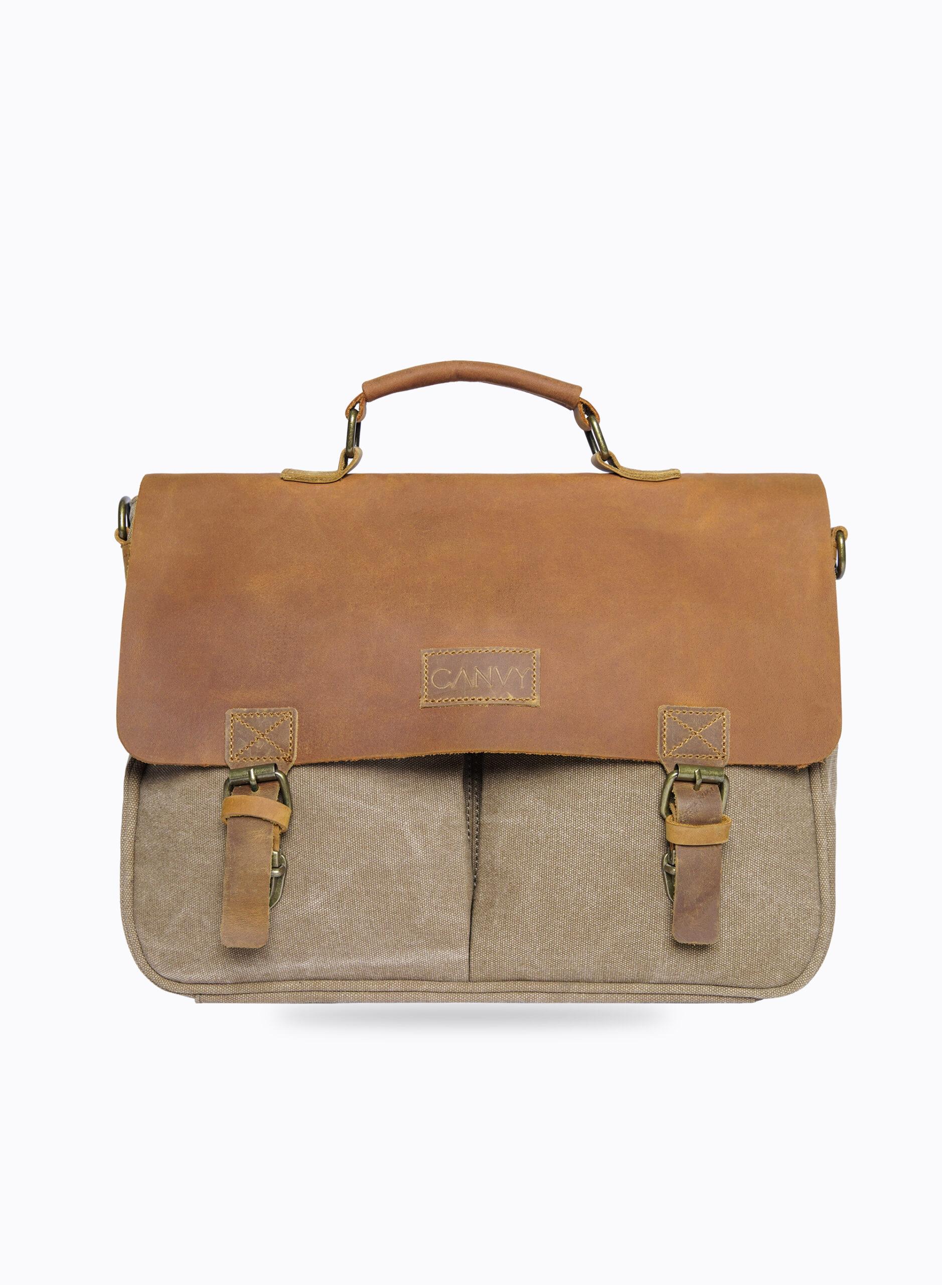 CANVY PARA JOHN Canvas Messenger Backpack - Laptop Messenger Bags, Shoulder Backpack Handbag - Multipurpose Business Briefcase Vintage Travel Backpack - 13.3 Inch-KHAKI