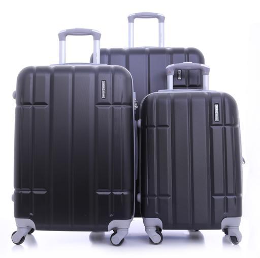طقم حقائب سفر 3 حقائب مادة ABS بعجلات دوارة (20 ، 24 ، 28) بوصة أسود PARA JOHN - Abs Hard Trolley Luggage Set, Black - SW1hZ2U6NDM2NzU4
