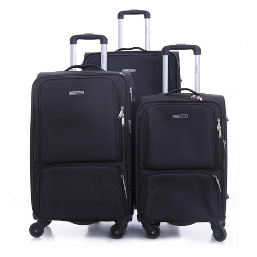 PARA JOHN Polyester Soft Trolley Luggage Set, Black - SW1hZ2U6NDM2Njk3